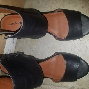 Lucky Brand Black Leather Wedge Sandal